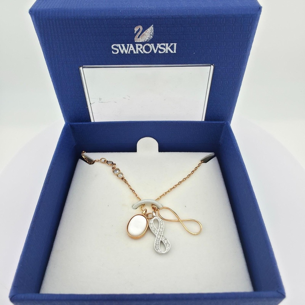 SWAROVSKI 'Duo Infinity' Necklace Crystals Mother of Pearl Rose Gold Plate 18"